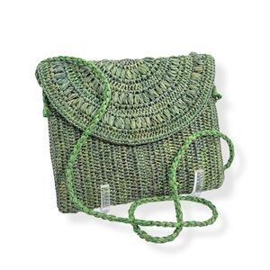 Mar Y Sol Green Woven Raffia Crossbody Handwoven Bag Tropical Resort Summertime